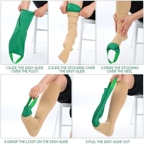 2 Pcs Easy Slide Compression Stocking Aid Sock Open Toe Helper Device Easy on Application Tool Put on Compression Socks Applicator Aid for Seniors (Plus Size)