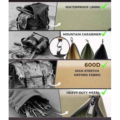 DELIXI Tool Bag 13-Inch + 3 Pack Utility Zipper Tool Pouches (18 Pockets), 1680D Oxford Fabric Tool Box Organizer with Shoulder Strap, Multipurpose Storage for Mechanic, Electrician, DIY, Gift