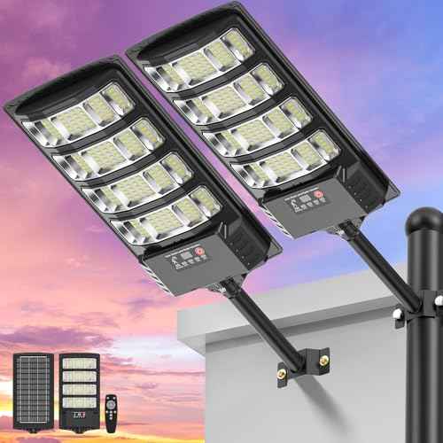 Solar Street Lights Outdoor Waterproof ,50000LM 320¡Æ Angle Flood light, 5730 LED Solar Parking Light with Motion Sensor and Remote Control for Outdoor, Streets, Courtyards,Parking Garages,-2Pack
