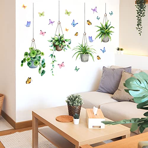 Green Plant Wall Decals Potted Plant Butterfly Wall Stickers Office Bedroom Living Room Classroom Parties Decoration