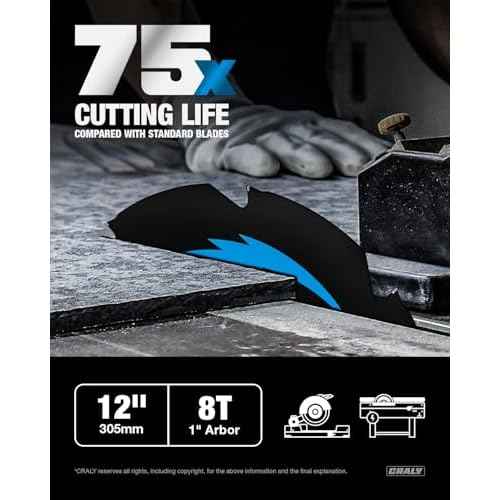 CRALY 12 Inch 8 Teeth Hardie Fiber Cement Circular Saw Blade, 1 Inch Arbor, Polycrystalline Diamond Tipped (PCD), Thin Kerf, Black Ice Coating, for Laminate Flooring(C1208FC)