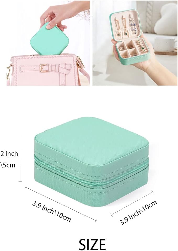 Travel Jewelry Case, Mini Portable Jewelry Travel Boxes, Small Jewelry Organizer for Rings, Earrings, Pendants, Watches, Necklaces, Lipsticks Organizer Storage Holder Case (Cyan Blue)