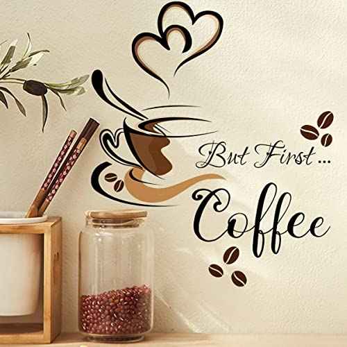 Black Coffee Wall Decals Peel and Stick Coffee Tea Cup Latte Art Wall Stickers Coffee Signs for Bar Cafe Pub