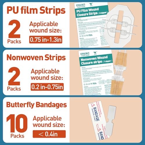 AZEN 14 Pack Emergency Wound Closure Strips, Butterfly Bandages, Emergency Laceration Closure Kit, Repair Wounds Without Stitches, Quick Clot Zip Stitch Wound Closures Device