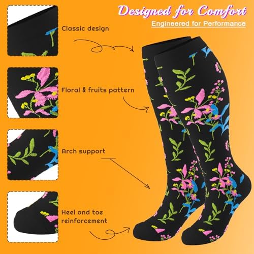 Plus Size Compression Socks for Women & Men 3 Pairs, Wide Calf Extra Large 20-30 mmHg Knee High Support Socks for Travel, Running, Nurse