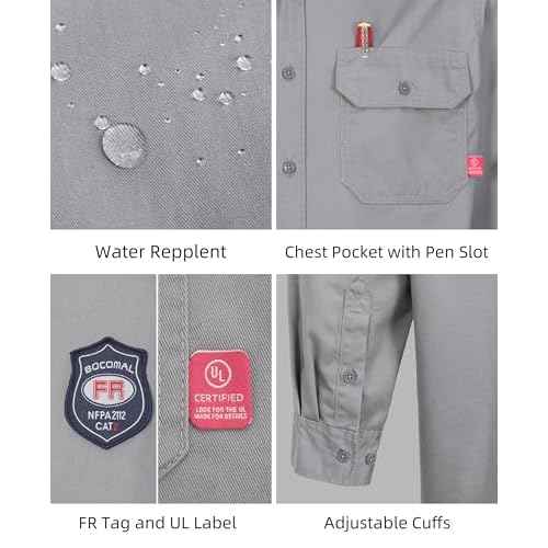 BOCOMAL FR Shirts 6.25oz Lightweight Welding Shirts Flame Resistant Men's Fire Retardant Shirt