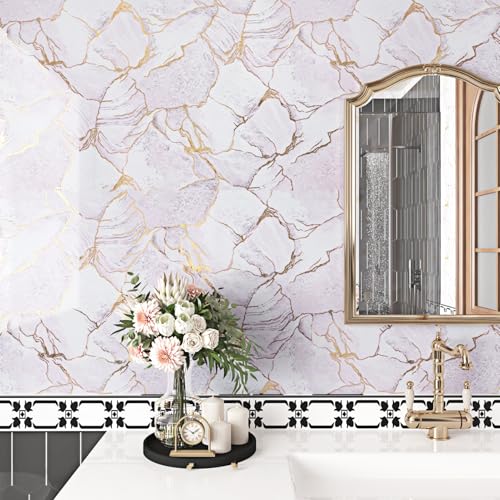 Gold Pink Marble Contact Paper for Countertops Glossy Waterproof Marble Wallpaper Peel and Stick Countertops for Kitchen Bathroom Wall Cabinet Self Adhesive Temporary Wall Counter Top Cover