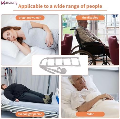 Munzong Bed Ladder Assist 160 Inch, Grey Pull Up& Sit Up Assist Device, Assistive Bedside Straps w/ 5 Handle, Portable Rope Beds Ladder Helper for Elderly Senior Injury Handicap Patient Pregnant(4 m)