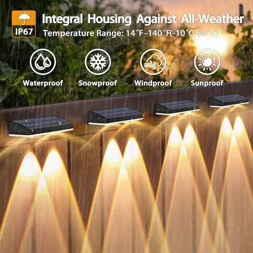 Solar Fence Lights Outdoor 20-Pack | IP67 Waterproof Solar Wall Light | Dusk to Dawn Auto On/Off 12+ Hours for Outside/Backyard/Railing/Step/Patio/Deck/Pool (Warm White & RGB 7 Colors)