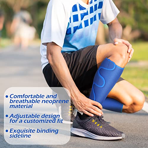 Chivao 2 Pairs Calf Brace Adjustable Shin Splint Support Lower Leg Compression Wrap Calf Sleeves for Men Women Pain Relief, Increases Circulation Reduces, Muscle Swelling(Blue, Black)