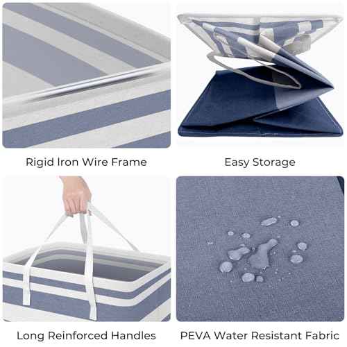HomeHacks 2-Pack Large Laundry Basket, Waterproof, Freestanding Laundry Hamper, Collapsible Tall Clothes Hamper with Extended Handles for Clothes Toys in the Dorm and Family (Blue, 125L)