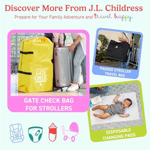 J.L. Childress Gate Check Travel Bag for Car Seats - Car Seat Travel Bag for Airplane, Includes AIRTAG Holder, Fits All Baby Car Infant Carriers & Child Booster Seats - Neon Yellow