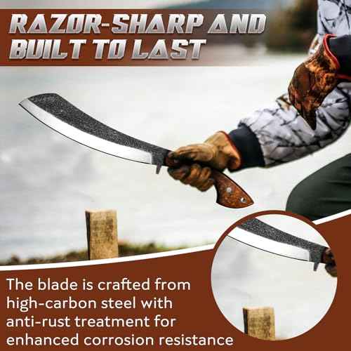 Golden Bird Parang Machete Knife - 9.5 Inch Heavy Duty Machete for Cutting Trees, Gardening, Bushcraft, Survival, Outdoor Hunting and Camping - Full Tang with Wooden Sheath - Yard Work Tool