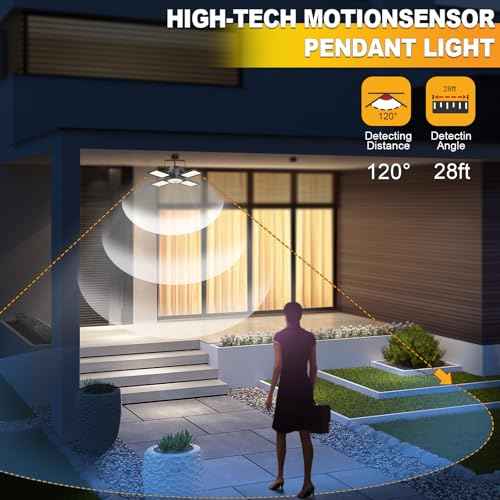 Solar Shed Light Outdoor Indoor Upgrade 1200LM 174LED 4 and 1 Heads Motion Sensor Pendant Light Daytime Work Light with 5 Lighting Modes Remote Control IP65 Waterproof for Barn Gazebo Shop 2 Pack