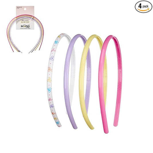 CONAIR Scunci Effortless Beauty Skinny headband -plastic Headbands for Women - hair accessories for women - trendy girl gifts - Assorted Pastel - 4 Count