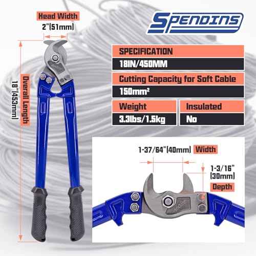 18in Cable Cutter for Copper & Aluminum Cables, Long Arm Ergonomic Handles, High-Frequency Quenched Blades for Electrical, Communications and DIY (NOT for Steel or Hardened Materials)