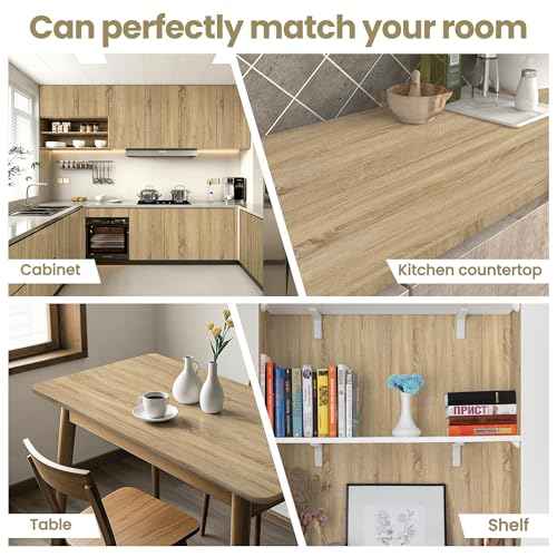 Wood Contact Paper Peel and Stick - Self Adhesive Vinyl Wrap Cabinet Wooden Oak Grain Wallpaper - Kitchen Waterproof Countertop Wall Cover Roll - Removable Covering for Counter Furniture 11.8x78.7in