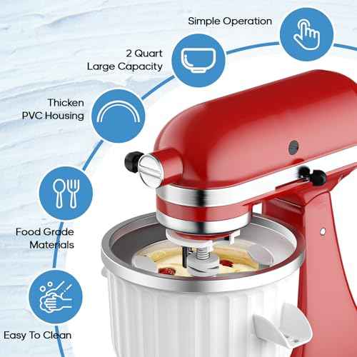 Cofun Ice Cream Maker Attachment for KitchenAid Stand Mixers | 2 Quart Ice Cream Bowl Compatible with 4.5Qt & Larger Mixers | Sorbet & Gelato Maker Accessory, White