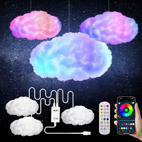 3D Cloud Music Sync RGB LED Strip Light - APP & Remote Control, Multi-Color & Warm White, USB Powered, for Bedroom, Kids Room, Gaming Room, Ideal Gift