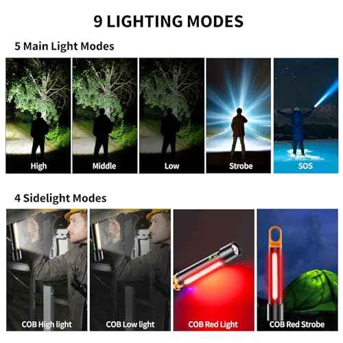 Rechargeable Magnetic Flashlights, LED High Lumens Flashlight Super Bright with 9 Modes, Waterproof Flashlight with Flashing Mode, Camping Essentials for Kids, Men, Women, Hiking & Outdoor Use