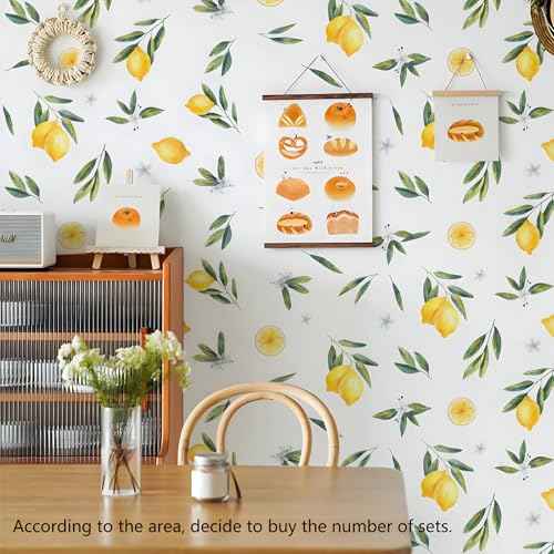 Lemon Fruit Wall Decals Peel and Stick Green Leaves Lemon Flower Kitchen Food Wall Stickers Removable Small Fruit Leaf Wall Decor for Nursery Kids Room Decor ZSZ1186-C