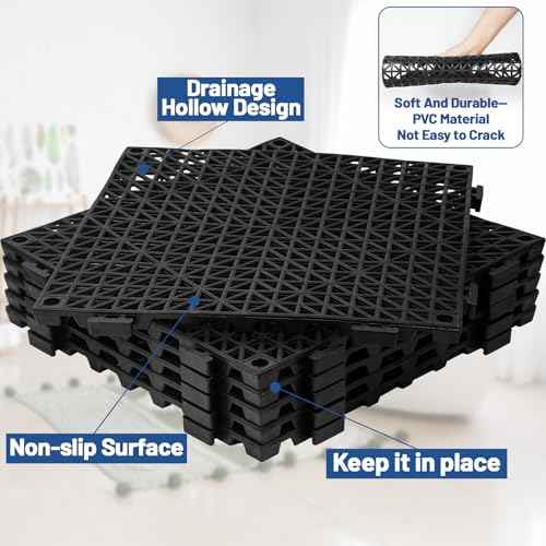 12Pcs Drainage Interlocking Floor Tiles 11.8" x 11.8", Modular Interlocking Cushion Soft PVC Floor Non-Slip Splicing Waterproof Mat for Drain, Pool, Shower, Patio, Balcony, Bathroom, Kitchen, Yard
