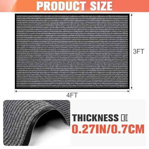 MYFAMIREA Commercial Floor Mat 3' x 4' Extra Large Front Door Industrial Rug Heavy Duty Brush Step Entrance Mat Weather Utility Rug with Non Slip Rubber Backing Low Profile for Entryway, Charcoal Grey