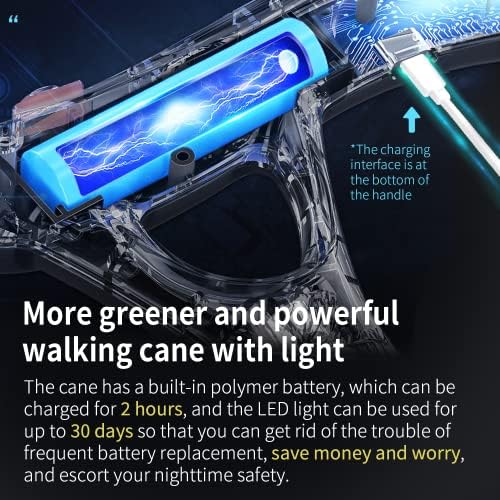 Folding Cane, Smart Alarm Foldable Cane with Light, Fashion Walking Cane for Women&Men, Adjustable Canes for Seniors, USB Direct Charging, Lightweight and Portable