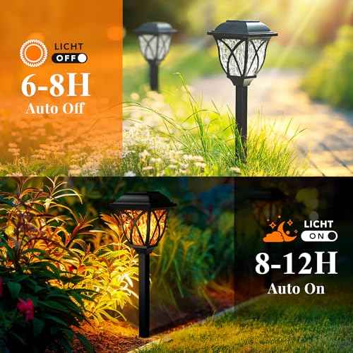 GIGALUMI Solar Lights Outdoor Waterproof, 8 Pack Flickering Flame LED Lights, Garden Decor for Yard, Patio, Landscape, Planter, Walkway, Transparent Cover