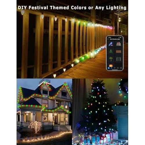 Smart RGB C9 Outdoor 79FT 100LED Chasing Effects Christmas Lights with Timer, Music Sync APP & Remote, Waterproof Extendable Color Changing String Lights for House