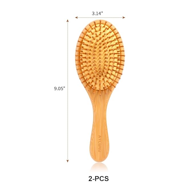 2 Piece Bamboo Hair Brush for Hair Growth, Wooden Paddle Detangler Hairbrush with Natural Bamboo Bristles, For All Hair Types - Women & Men, Scalp Massage, Smooths Tangles & Knots