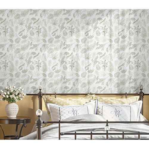 Wallpaper Peel and Stick White and Green Leaf Floral Contact Paper for Bedroom Kitchen Cabinet Drawers Renter Friendly Removable Self-Adhesive Waterproof Boho Stripe Mural Vinyl 17.3"x118"