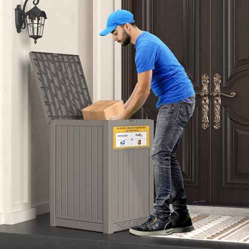 Package Delivery Box for Outside with Sign, 48 Gallon Storage with Lockable Secure, Large Double Wall Resin Outdoor Package Delivery Waterproof
