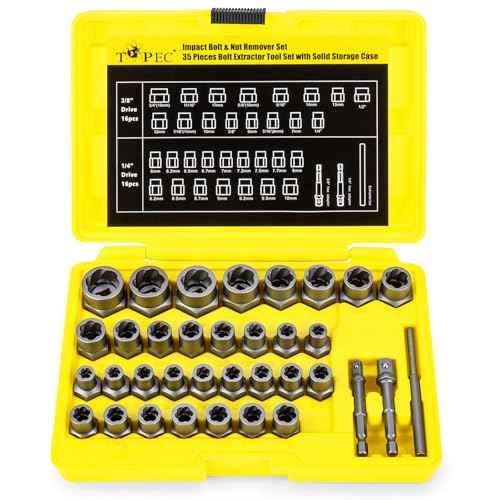 TOPEC Bolt Extractor Kit, 35-Piece Stripped Bolt Extractor Socket Set, 1/4" & 3/8" Drive Easy Out Socket Set, Nut Remover for Removing Broken, Rusted, Rounded Fasteners