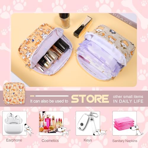 Likesing Period Bag Pouch, Canvas Sanitary Napkin Storage Bag for Girls Womens, Portable Sanitary Napkin Period Pad Pouch for Purse, Small Make Up Bags(Orange Dog)