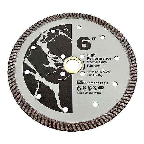 6" High Performance Diamond Saw Blades for Granite, Quartz, and Other Engineered Stones, Wet or Dry, 7/8"-5/8" Arbor