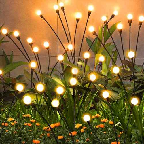 Solar Firefly Lights Outdoor, 8 Pack, Warm White, Swaying, Waterproof, Garden Decor for Yard Patio Pathway Lawn, Gardening Gifts