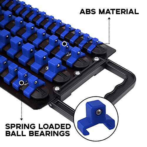 160-Piece Portable Socket Organizer Steel Tray with Handle - Heavy Duty Socket Holder Kit 1/4-Inch, 3/8-Inch, 1/2-Inch Blue&Red Clips (2 PC, Blue&Red)