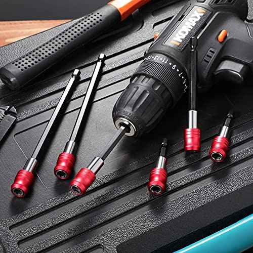 Honoson 6 Pieces Drill Bit Extension Magnetic Screwdriver Bit Holder Impact Driver Set Bar Socket Chuck Adapter 1/4 Inch Hex Shank Power for Screws Nuts Drill