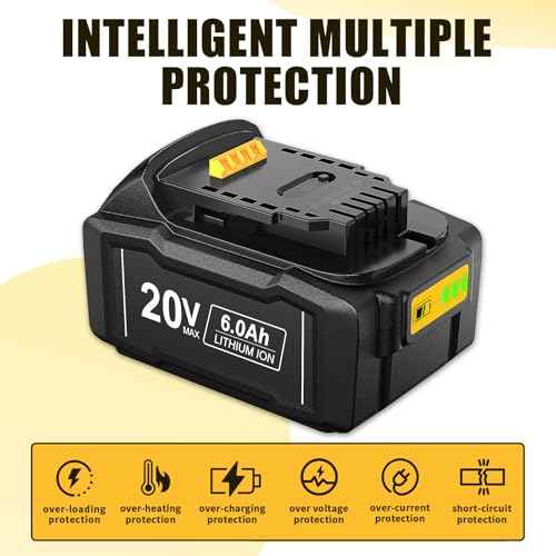 DSANKE 20V 6.0Ah Battery Replacement for Dewalt 20V Battery DCB200 DCB206 DCB207 DCB204 DCB203 DCB201 DCB200 DCB180 DCD/DCF/DCG/DCS Series 20 Volt Battery with Type-C USB Port