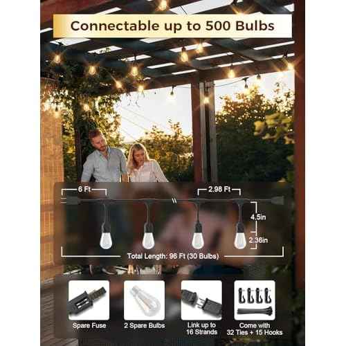 XMCOSY+ 96FT Outdoor String Lights, Patio Lights Outdoor Waterproof with 32 Shatterproof Bulbs, LED Hanging Light for Outside Porch Backyard Garden Party Balcony Decor