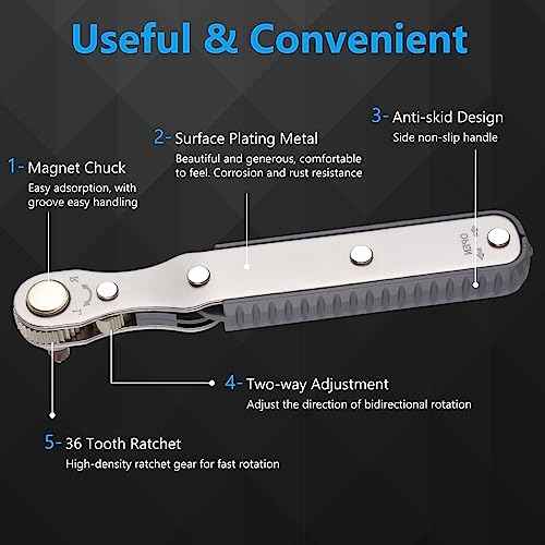 OSDUE 5 Pcs Mini Ratchet Wrench Set, 1/4 Inch Drive, High Torque Offset Reversible Screwdriver, with Phillips, Slotted, Hex, Torx for Tight Spaces