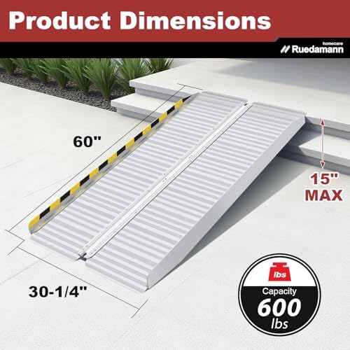 Ruedamann 5 FT Portable Wheelchair Ramp, Sturdy Non-Slip Aluminum Wheelchair Ramp with Upgraded Hinge, Aluminum Folding Ramp for Doorways, Ramp for Wheelchairs, Scooters, Steps, Stairs, Pets