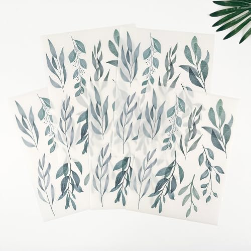 96 Pcs Sheets Pack Ink-Wash Style Self-Adhesive Waterproof Vinyl Wall Stickers-12 Sheet Leaf Decals for Wall Decor in Living Room/Cafe/Nursery/Bedroom/Office(Pastoral stylel)