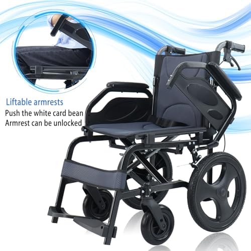 Lightweight Wheelchair Aluminum Alloy with Handbrakes, Silla de Ruedas for Adults, Durable Square Tube and Flip Up Armrest