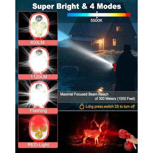 Cordless LED Flashlight for Craftsman V20 Battery, 22W LED Work Light with USB-A&USB-C 2.1A Fast Charging Ports for Jobsite, Car Repairing, Camping, Emergency