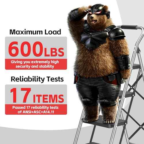 Step Ladder Foldable Folding Stool - for Home Adults Kitchen 4 Stepping Extension Tall Heavy Duty with Handrails - Closet Stepstool Stair Ladders Extendable Stepladder for Indoor House 600Lbs