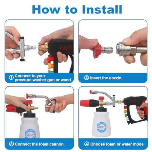 DUSICHIN Short Wand Pressure Washer Gun Foam Cannon 1/4" Quick Connector Pressure Washer Accessory,Car Wash Foam Gun Dual Ended Shift Connector 5 Pressure Washer Nozzles M22-14, M22-15 Brass Fittings