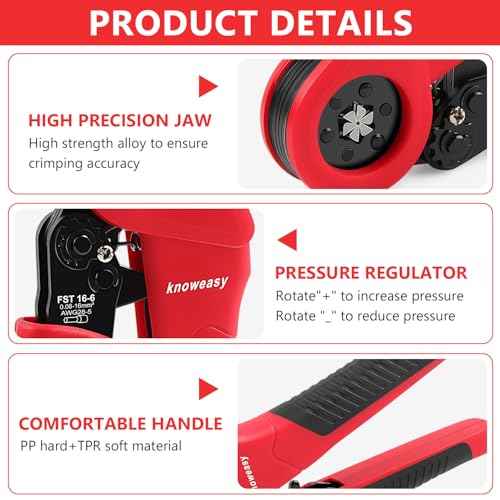 Knoweasy 16-6 Ferrules Crimp Tool and Hexagonal Wire Ferrule Crimper Used for 28-5 AWG/0.08-16mm©÷ Cable End Sleeves Hexagonal Ferrule Crimper