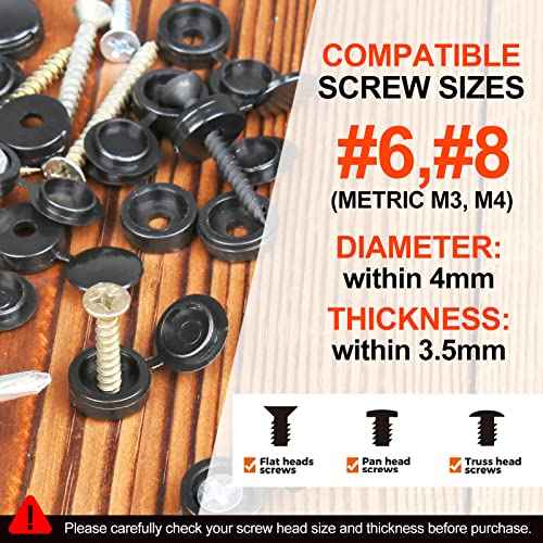 HNYYZL 150 PCS Screw Caps, Black Plastic Hinged Screw Covers, S Size, Fits #6/#8 Screws (M3/M4), 150 Pieces